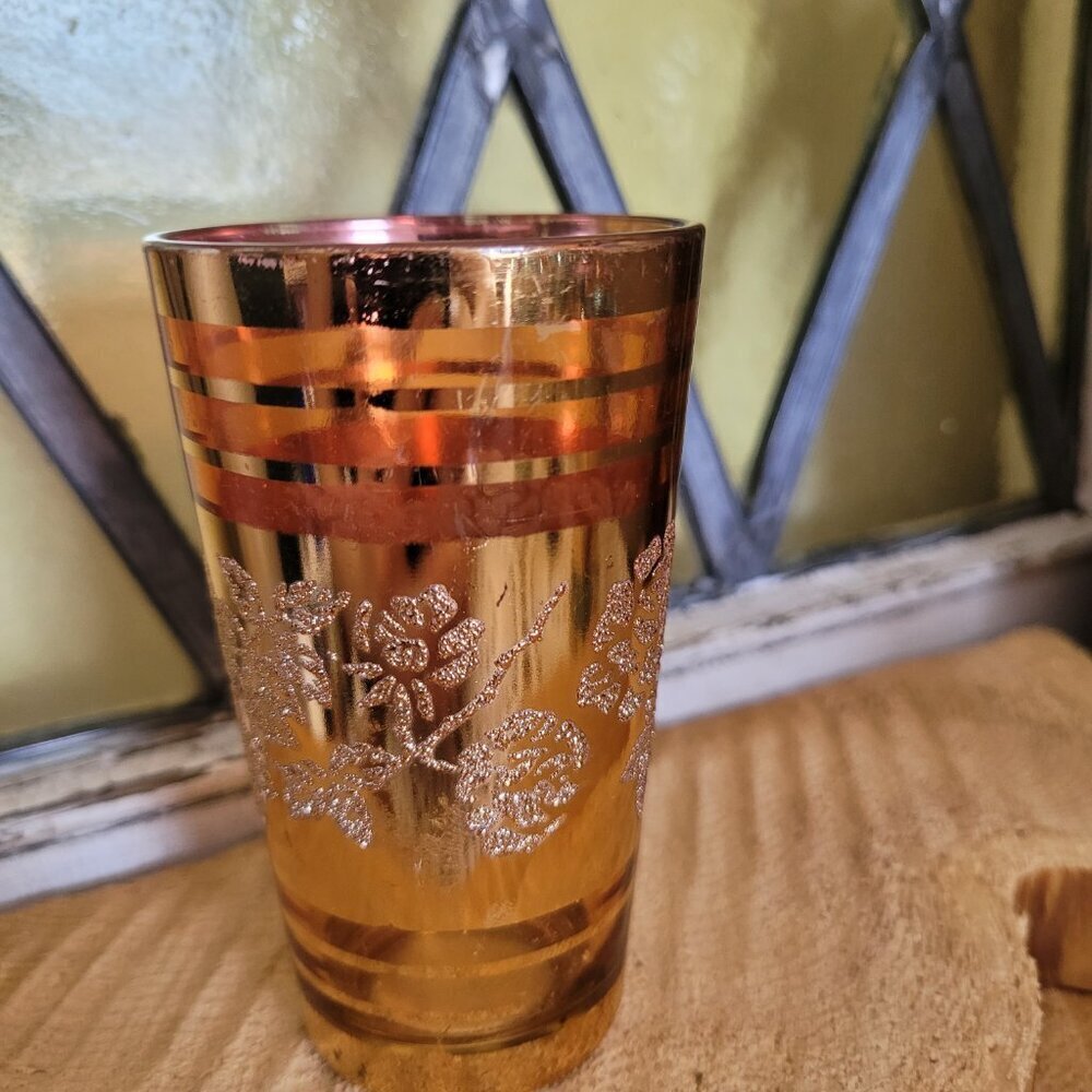 12 Vintage Drinking Glasses from Korea - Orange, Turquoise & Gold Roses - Picture 8 of 15